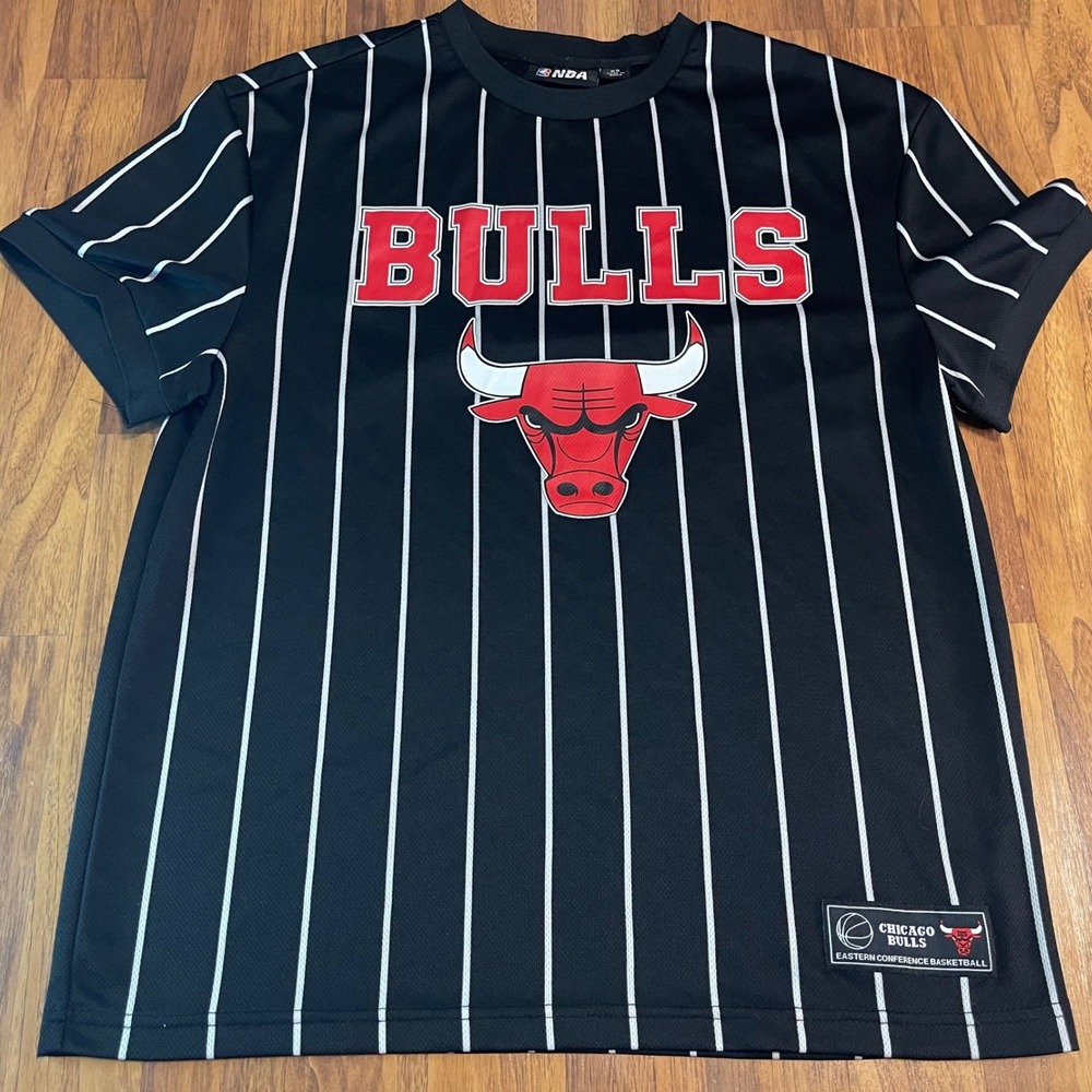 NBA Chicago Bulls Shirt XS Black Pinstripe Mesh Basketball Jersey Short Sleeve